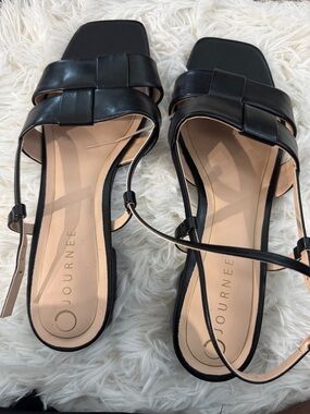 Journee Collection Black Strappy Square-Toe Sandals